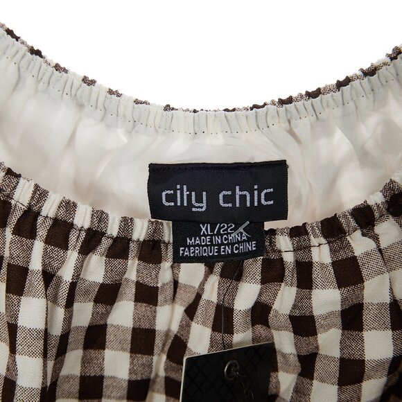 City Chic Cocoa Gingham Linen Blend Dress Women's 22 NWT - Picture 4 of 9